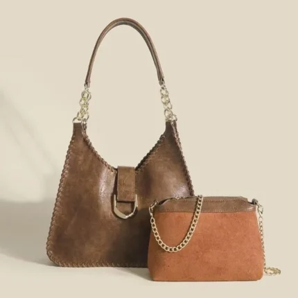 Super Classy Imported Dual Tote Bag - Brown (8228)
