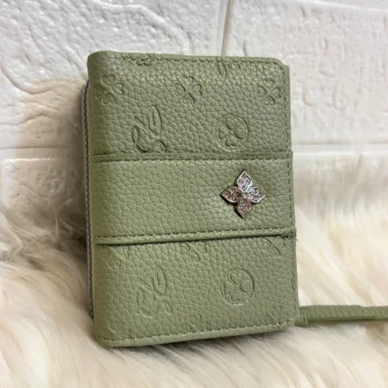 Embroided Wallet With Coin Storage - Green (W057)
