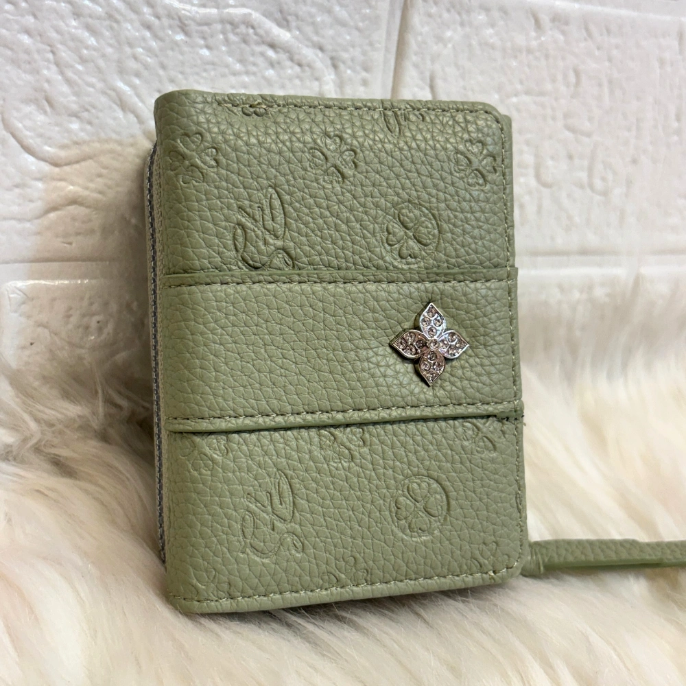 3 Embroided Wallet With Coin Storage - Green (W057) - Image 1