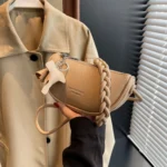 Classy PU Leather Knot Style Bag - Khaki (B-012)