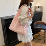 Floral Large Capacity Tote Bag! Pink (B-013) - Image 2